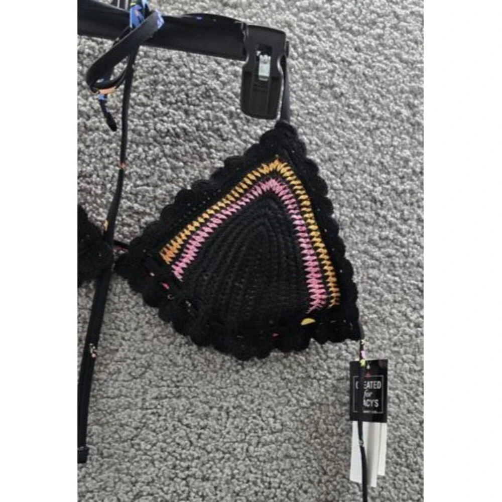 Salt + Cove Crochet Halter Triangle Bikini Juniors' L Black Back Tie Closure